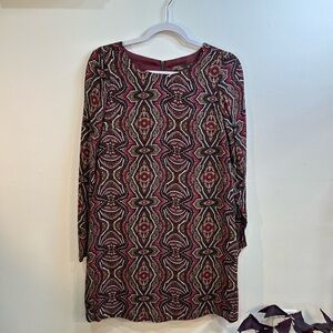 Prana Geometric Long Sleeve Dress - Red and Brown